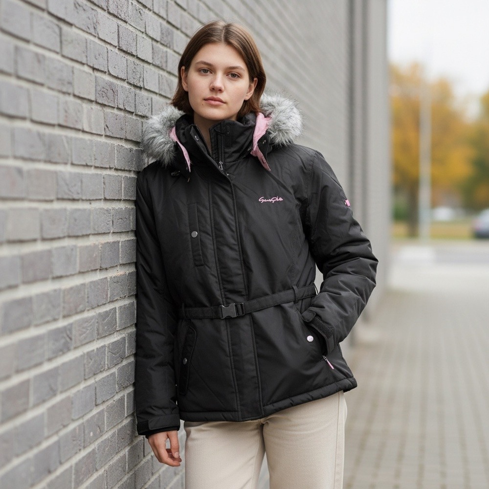 Southpole VTG Junior Girls Black Winter Puffer Jacket Fur Hooded Belted‎ Size XL